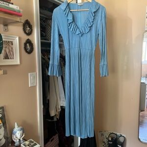 Asos Powder Blue Ruffle Pleated Bell Sleeve Dress